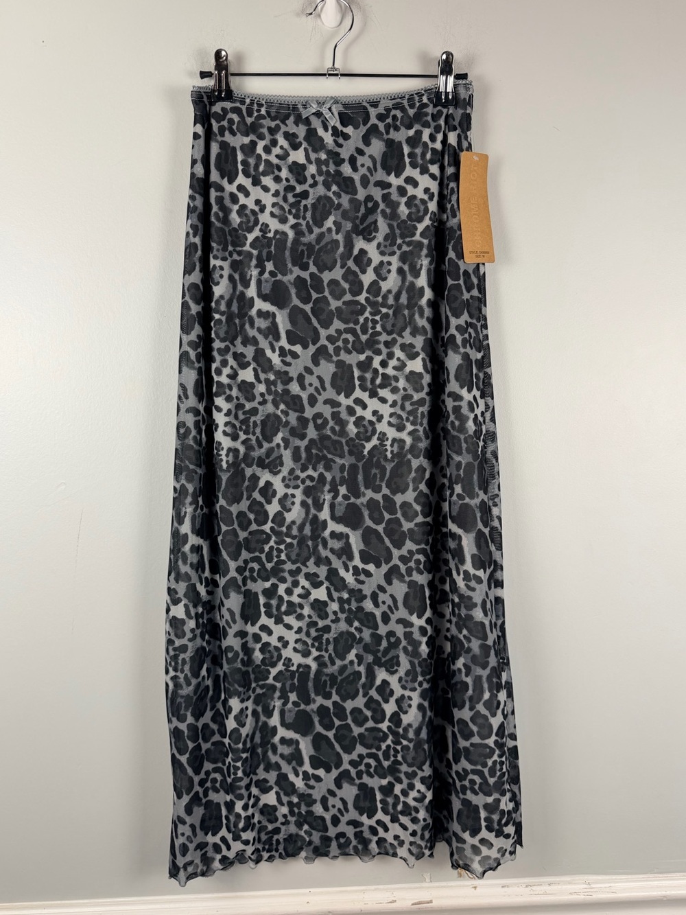 New chrome riot animal print grey black mesh maxi skirt size medium